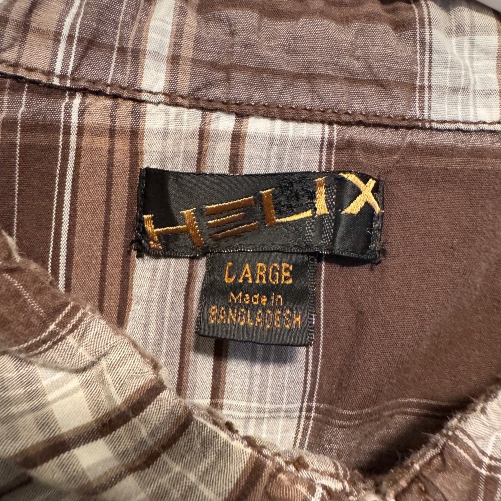 Helix Mens Brown Plaid Western Pearl Snap Shirt Long Sleeve‎ Cotton Large - Picture 4 of 16